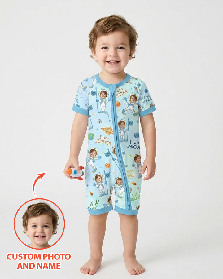 Custom Photo Kid Affirmations I Am Kind Astronaut Bamboo Shorty Zippy