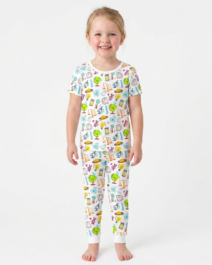 Tiny Scientist Explores The World Bamboo Two Piece Short Sleeve Pajama Set