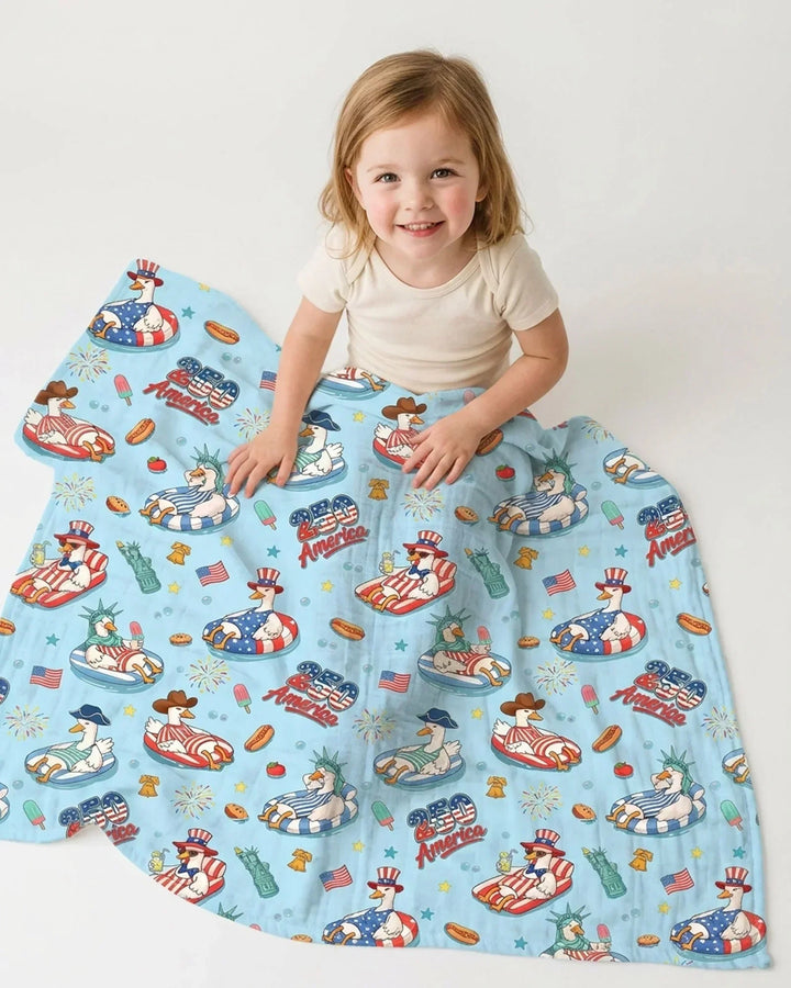 250 America Patriotic Goose Family Matching Bamboo Blanket
