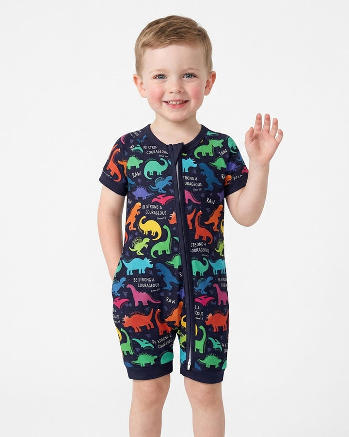 Be Strong and Courageous Dinosaur Christian Bamboo Shorty Zippy