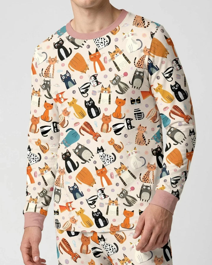 Goofy Mischief Cat Family Matching Bamboo Men's Pajama Set
