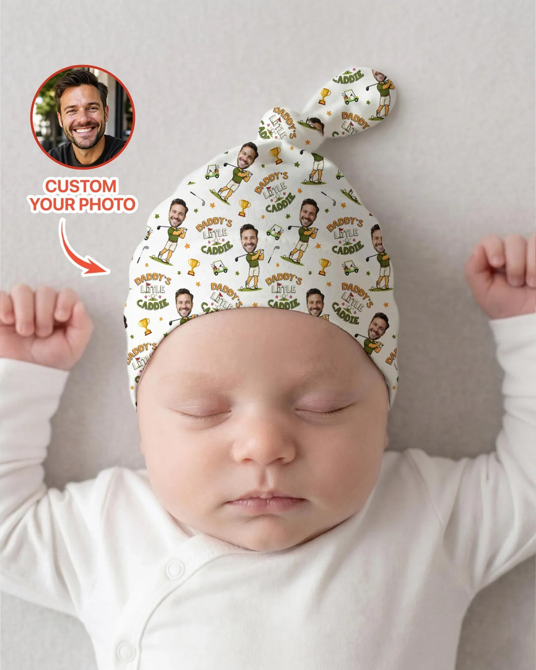 Custom Photo Daddy's Little Caddie Daddy & Me Matching Bamboo Knotted Hat