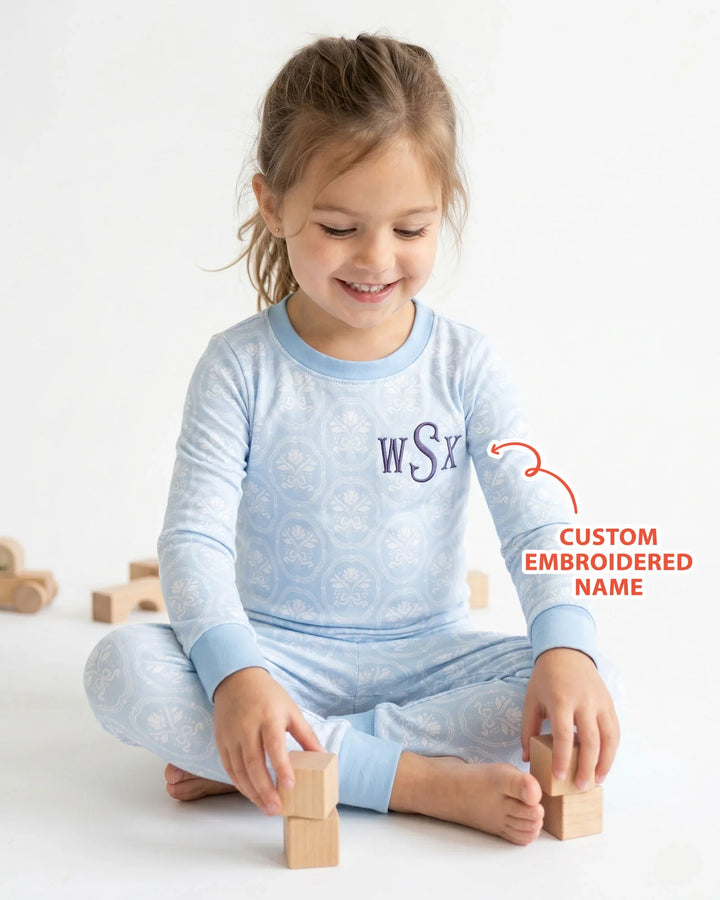Personalized Floral Embroidered Baby Bamboo Two Piece Long Sleeve Pajama Set