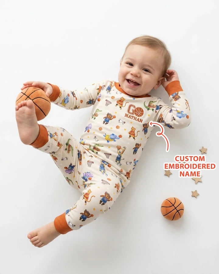 Custom Name Embroidered Wild Hoops Showdown Bamboo Two Piece Long Sleeve Pajama Set
