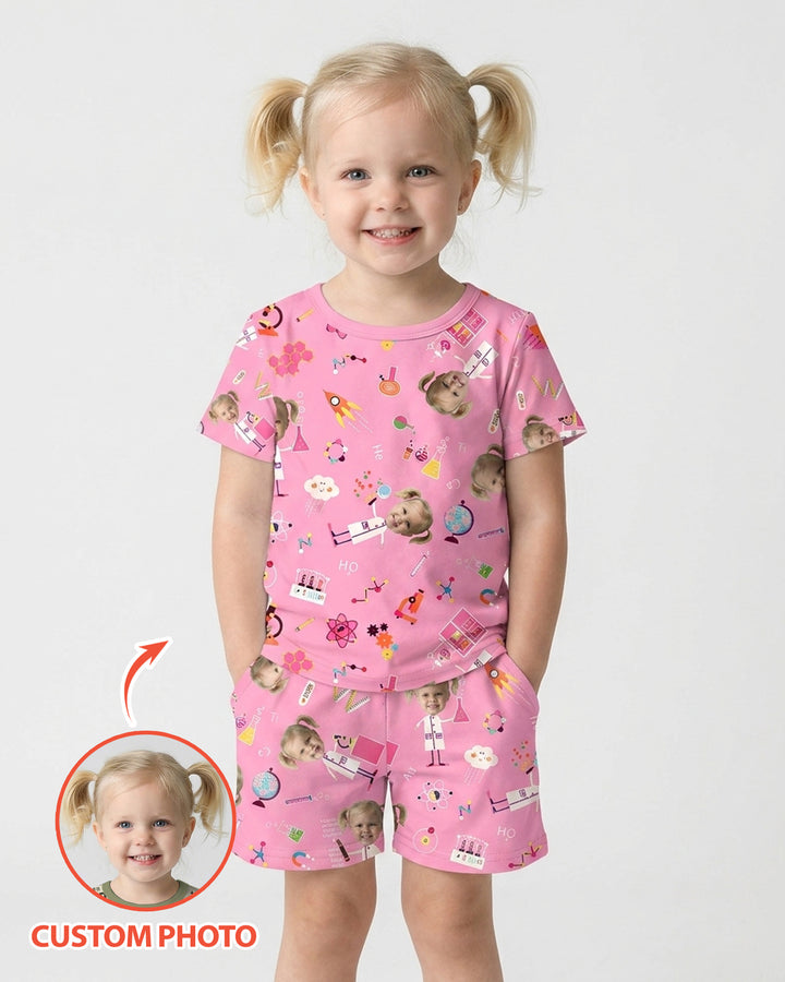 Custom Image Chemical Laboratory Bamboo Two Piece Short Sleeve Shorts Pajama Set