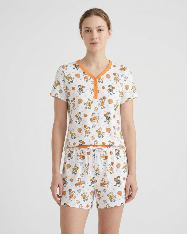 Silly Goose Playing Basketball Bamboo Women Short Sleeve Short Pajama Set