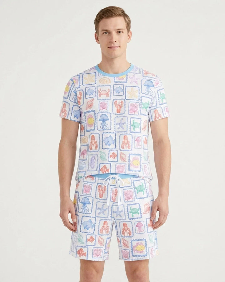 Coastal Treasures Family Matching Bamboo Men Short Sleeve Short Pajama Set
