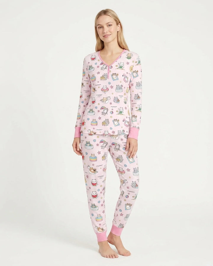 Kawaii Cats Summer Vacation Bamboo Women Pajama Set