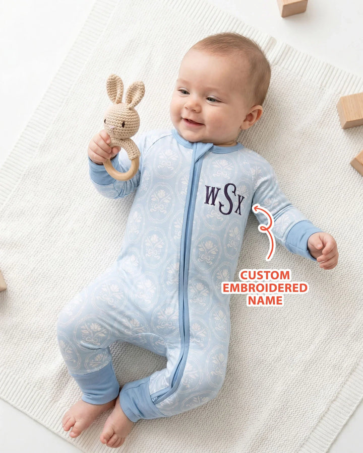 Personalized Floral Embroidered Baby Bamboo Convertible Zippy