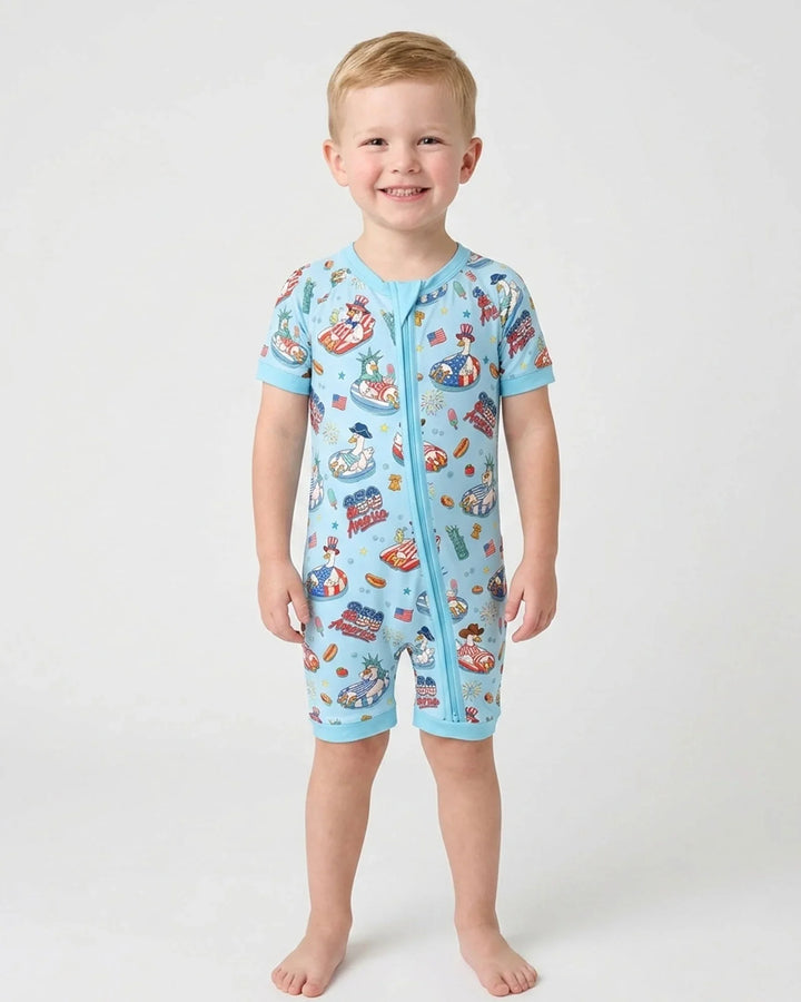250 America Patriotic Goose Family Matching Bamboo Shorty Zippy