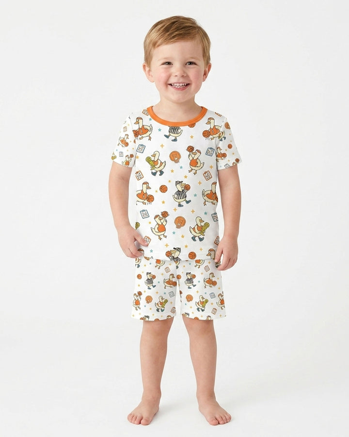 Silly Goose Playing Basketball Bamboo Two Piece Short Sleeve Shorts Pajama Set