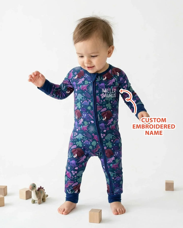 Custom Name Embroidered Dino Dream Night Bamboo Convertible Zippy