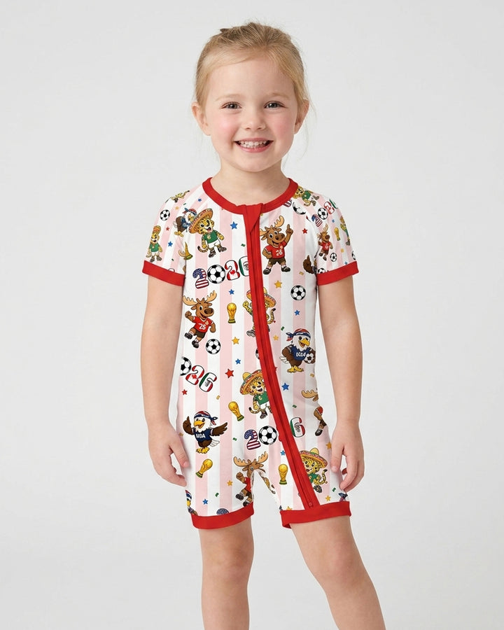 Striped Cute Mascots Soccer Cup 2026 Bamboo Shorty Zippy