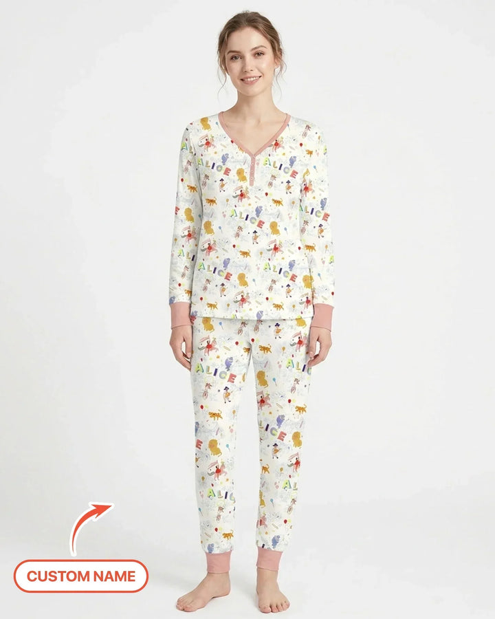Custom Name Circus Toile Bamboo Women Pajama Set