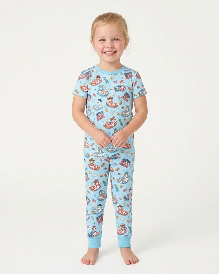 250 America Patriotic Goose Family Matching Bamboo Two Piece Short Sleeve Pajama Set