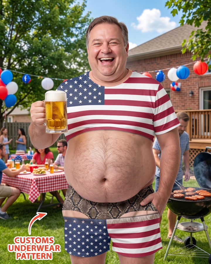 Funny Patriotic Bamboo Men Short Sleeve Short Pajama Set