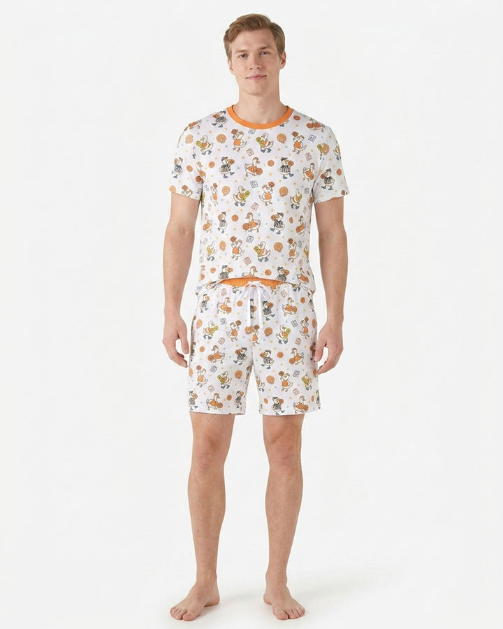 Silly Goose Playing Basketball Bamboo Men Short Sleeve Short Pajama Set