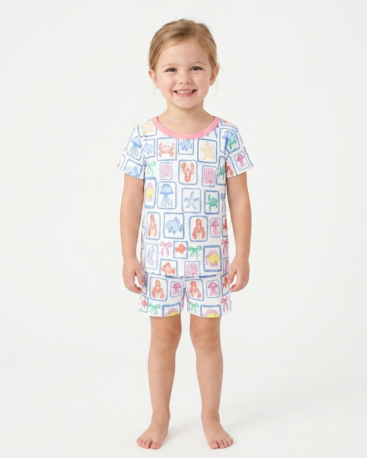 Coastal Treasures Family Matching Bamboo Two Piece Short Sleeve Shorts Pajama Set