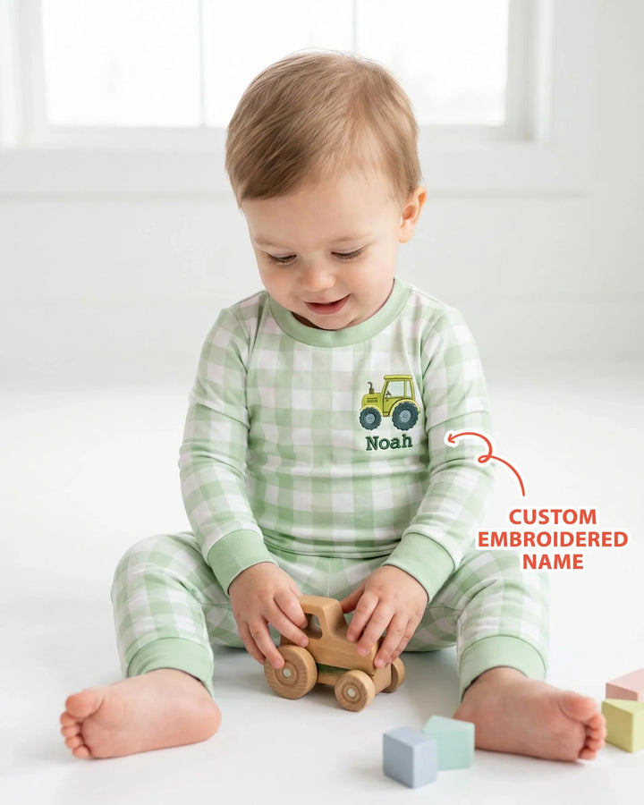 Personalized Embroidered Baby Boy Bamboo Two Piece Long Sleeve Pajama Set