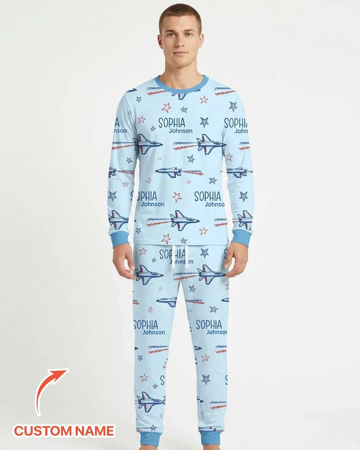 Patriotic American Flag Jet Fighter Bamboo Men's Pajama Set