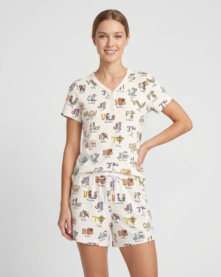 Texas Alphabet Bamboo Women Short Sleeve Short Pajama Set