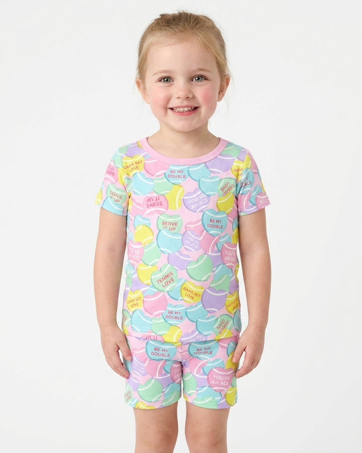Tennis Candy Family Matching Bamboo Two Piece Short Sleeve Shorts Pajama Set