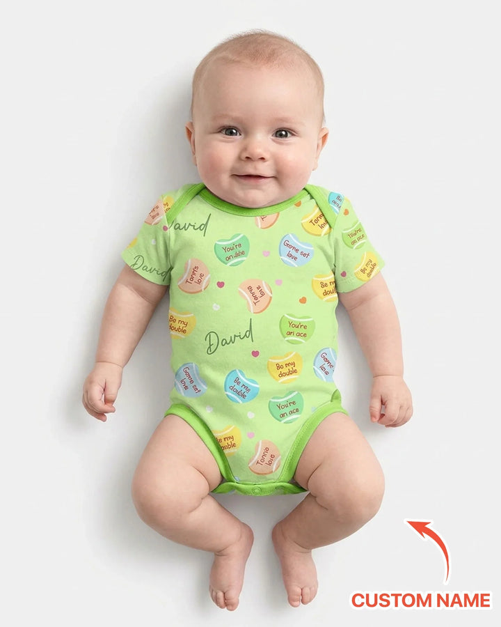 Custom Name Tennis Candy Hearts Bamboo Bodysuit