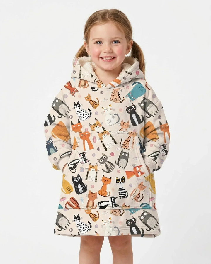 Goofy Mischief Cat Family Matching Custom Bamboo Blanket Hoodie