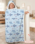 Patriotic American Flag Jet Fighter Wearable Hooded Blanket