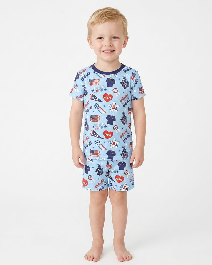 Soccer Party Team USA Bamboo Two Piece Short Sleeve Shorts Pajama Set
