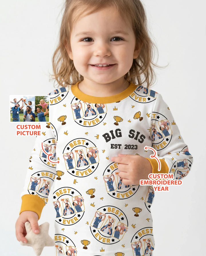 Personalized Family Matching Father's Day Embroidered Bamboo Two Piece Long Sleeve Pajama Set