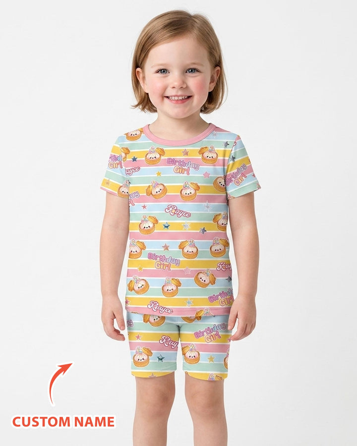 Custom Dumpling Birthday Girl  Bamboo Two Piece Short Sleeve Shorts Pajama Set