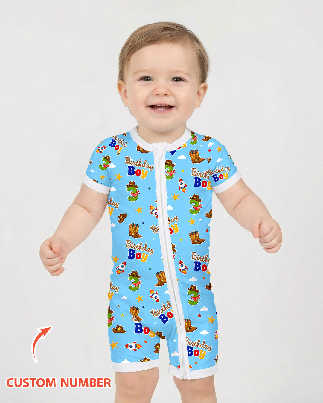 Custom Birthday Western Boy Bamboo Shorty Zippy