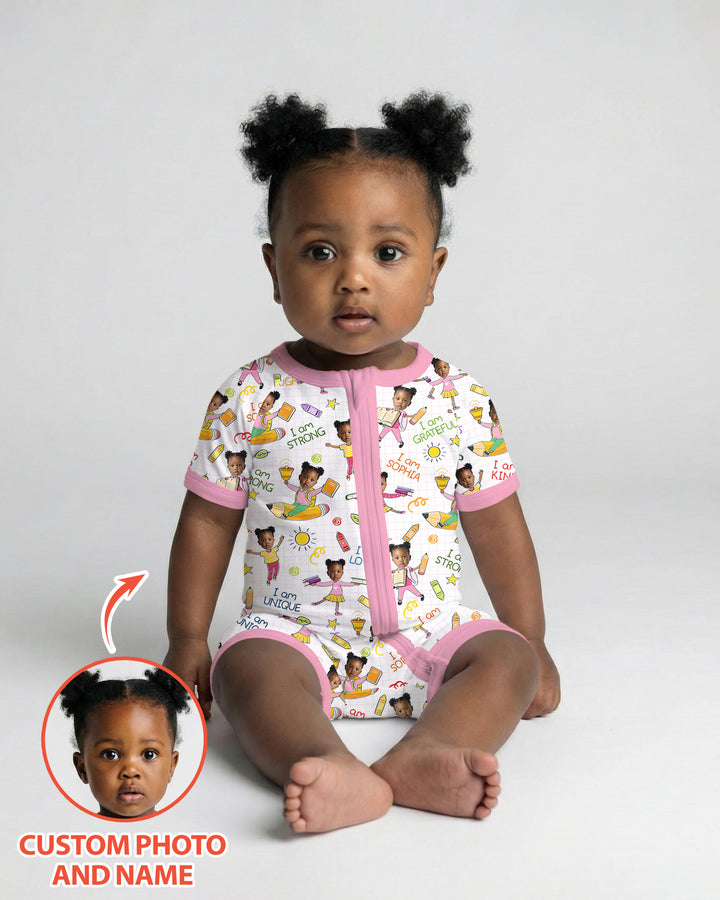 Custom Photo Kid Affirmations I Am Kind Bamboo Shorty Zippy