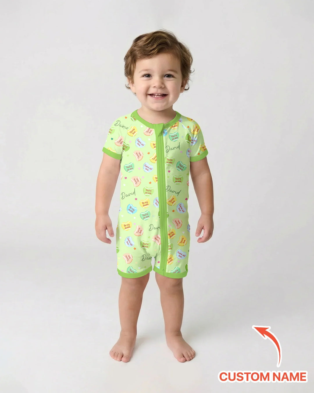 Custom Name Tennis Candy Hearts Bamboo Shorty Zippy