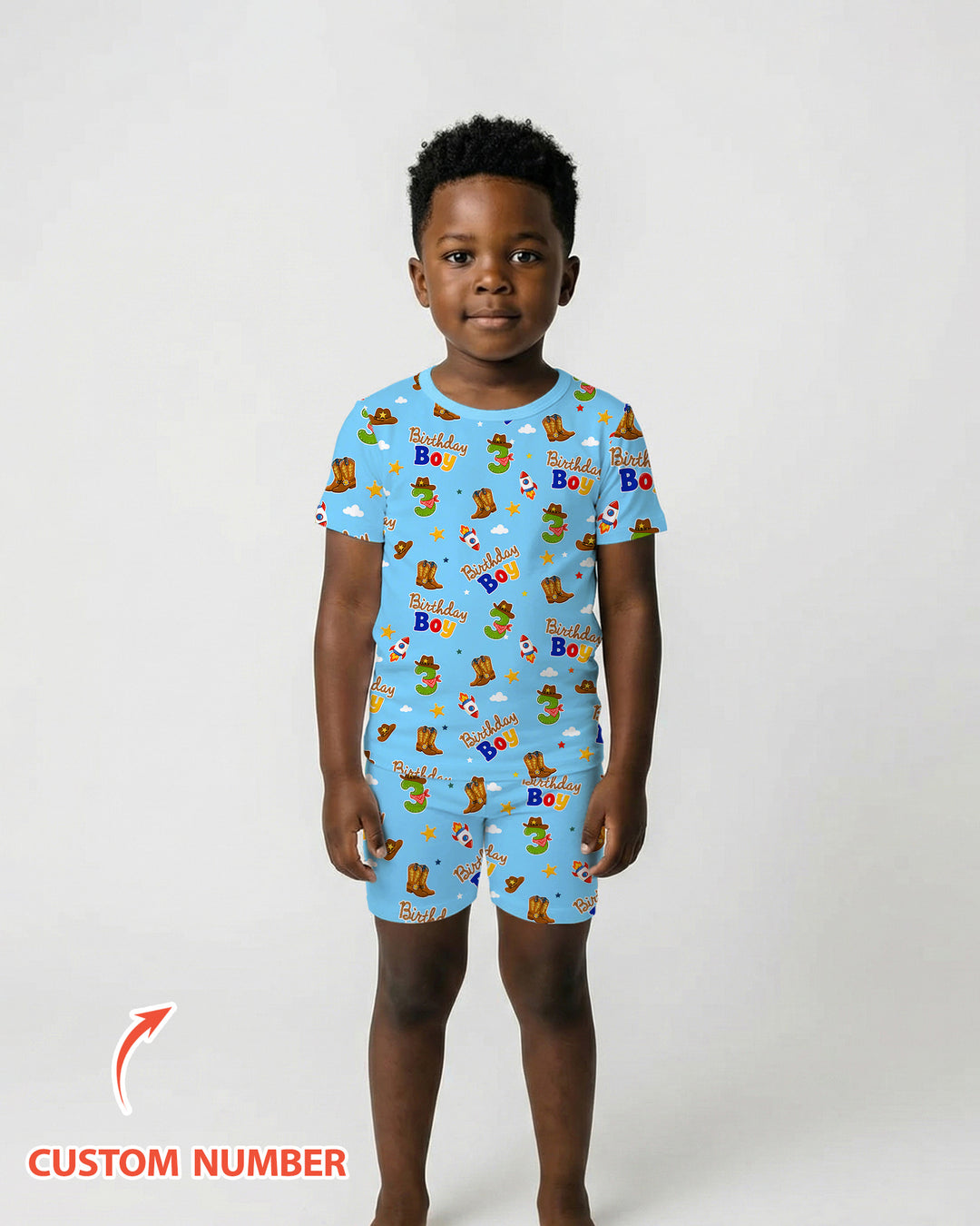 Custom Birthday Western Boy Bamboo Two Piece Short Sleeve Shorts Pajama Set