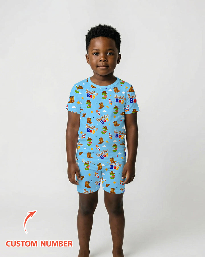 Custom Birthday Western Boy Bamboo Two Piece Short Sleeve Shorts Pajama Set
