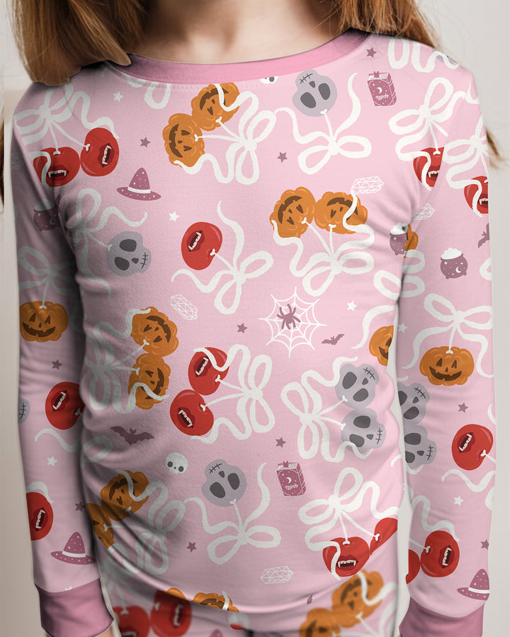 Spooky Halloween Cherry Matching Bamboo Two Piece Long Sleeve Pajama Set