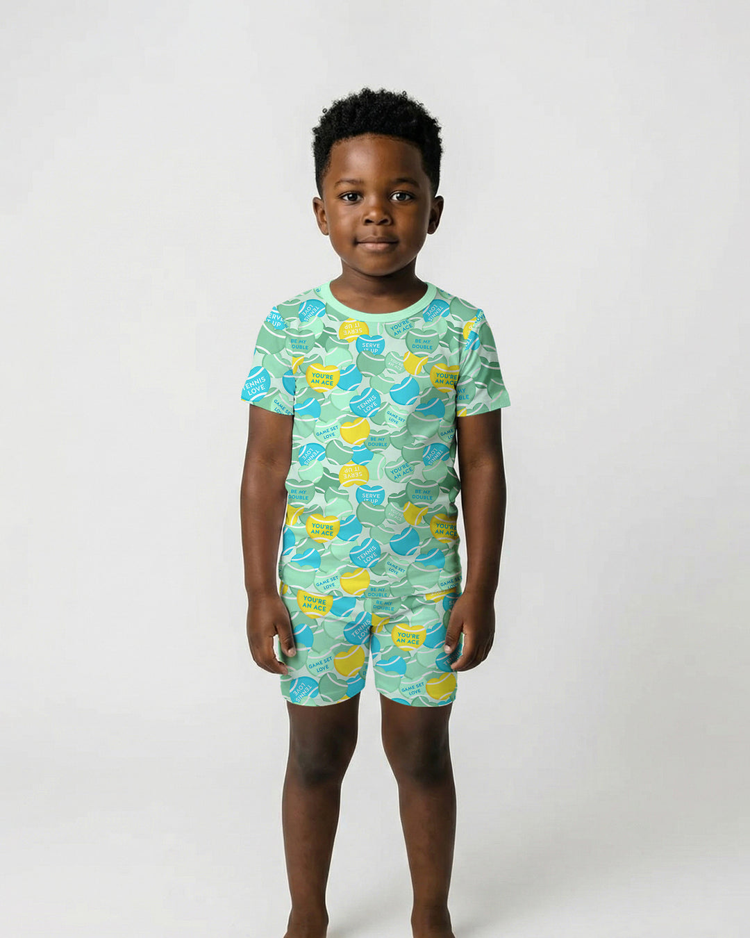 Tennis Candy Family Matching Bamboo Two Piece Short Sleeve Shorts Pajama Set