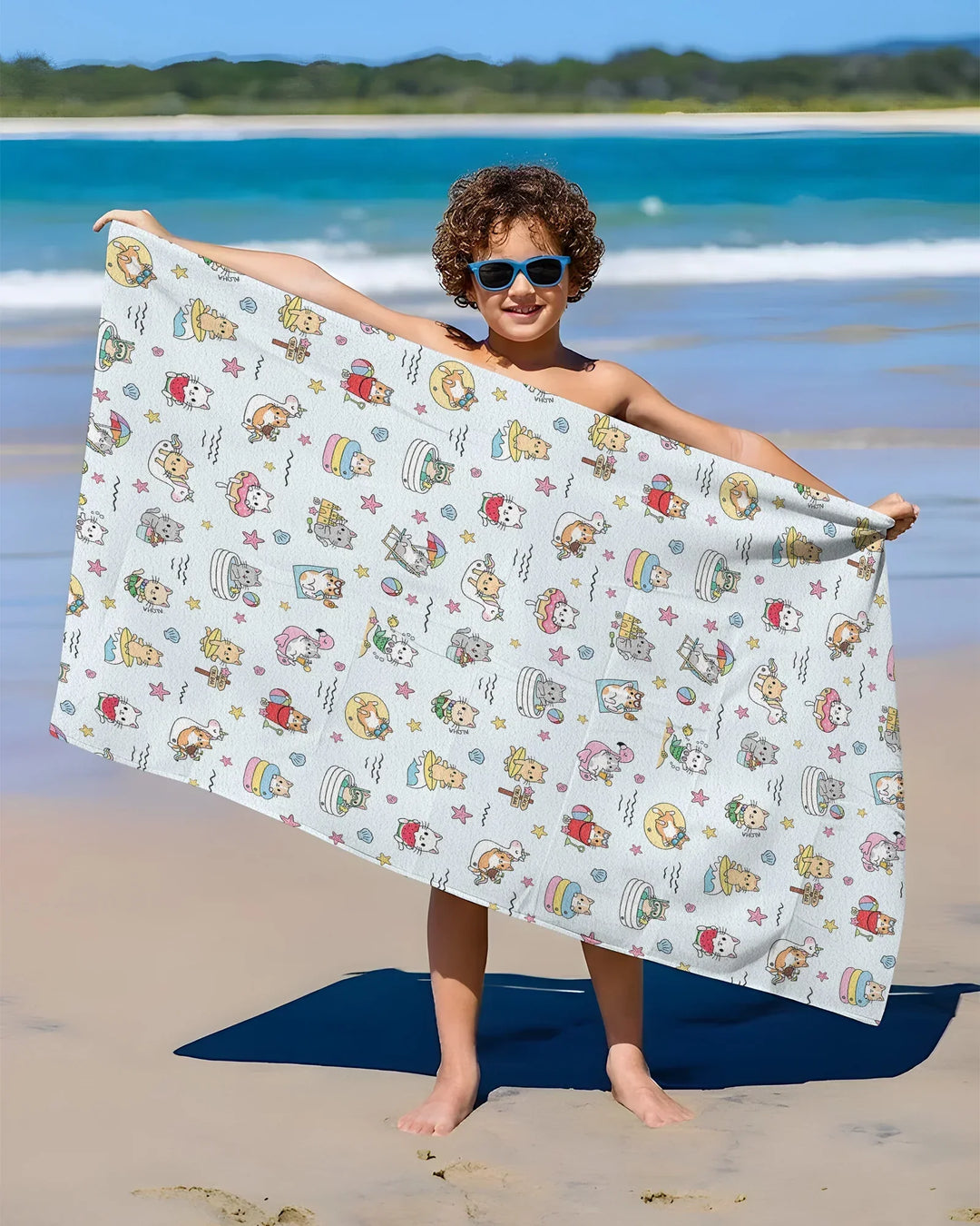 Kawaii Cats Summer Vacation Bamboo Beach Towel