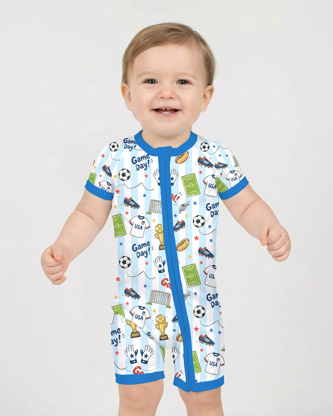 Striped Soccer Game Day Family Matching Bamboo Shorty Zippy