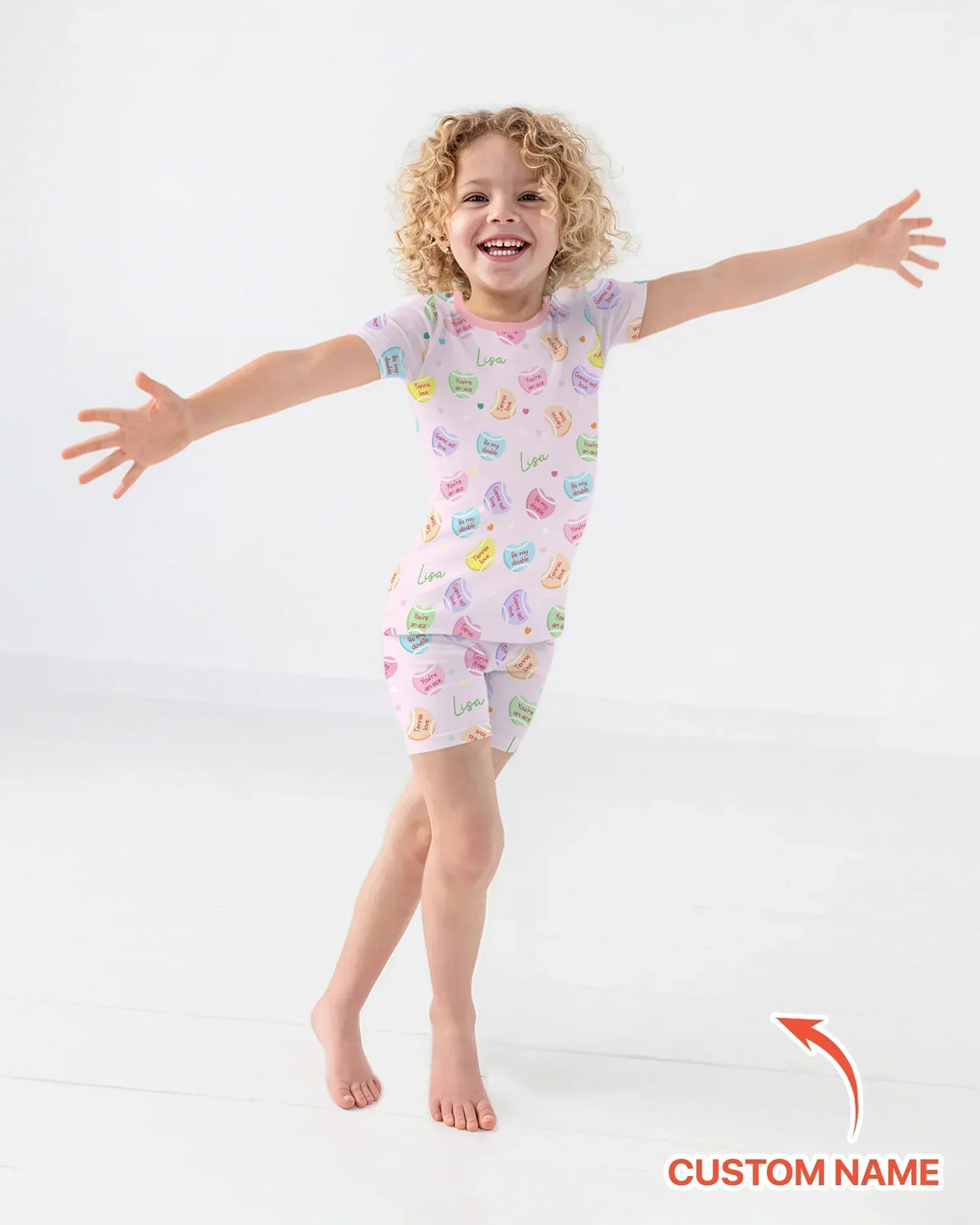 Custom Name Tennis Candy Hearts Bamboo Two Piece Short Sleeve Shorts Pajama Set