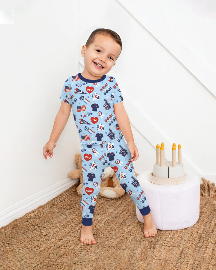 Soccer Party Team USA Bamboo Two Piece Short Sleeve Pajama Set