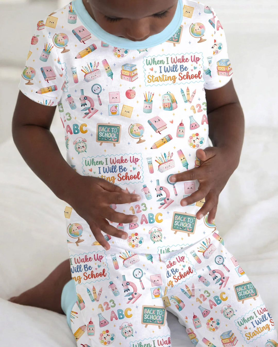 When I Wake Up I Will Be Starting School Bamboo Two Piece Short Sleeve Pajama Set