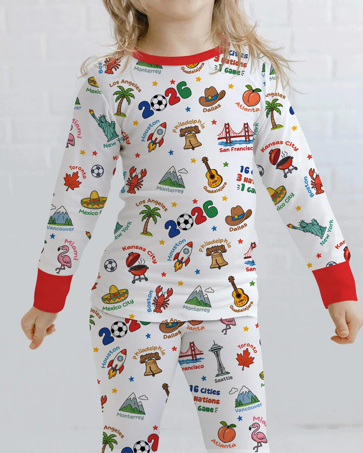 Soccer Cup Host Cities 2026 Bamboo Two Piece Long Sleeve Pajama Set