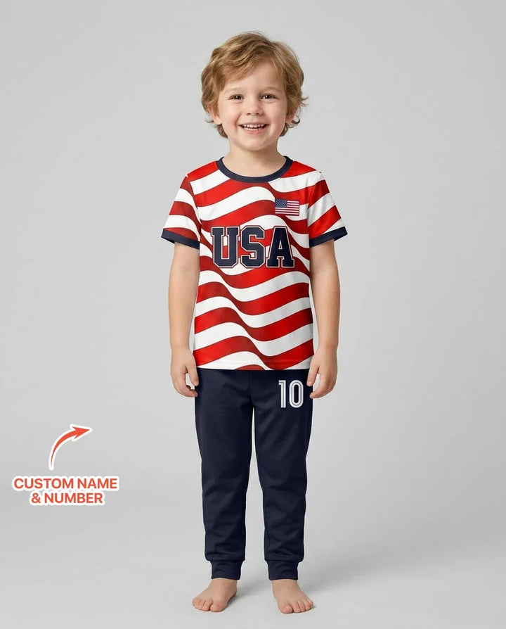 Custom Name USA Spirit Bamboo Two Piece Short Sleeve Pajama Set