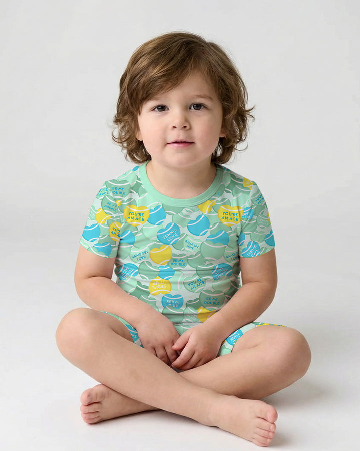 Tennis Candy Family Matching Bamboo Two Piece Short Sleeve Shorts Pajama Set