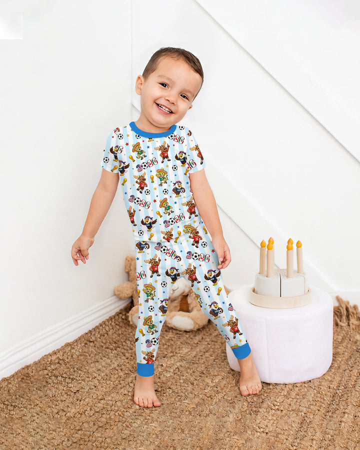 Striped Cute Mascots Soccer Cup 2026 Bamboo Two Piece Short Sleeve Pajama Set