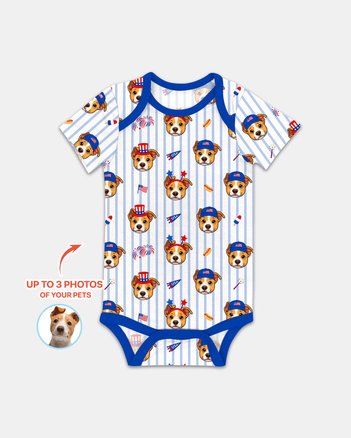 Custom Pet Image 4th of July Family Matching Bamboo Bodysuit