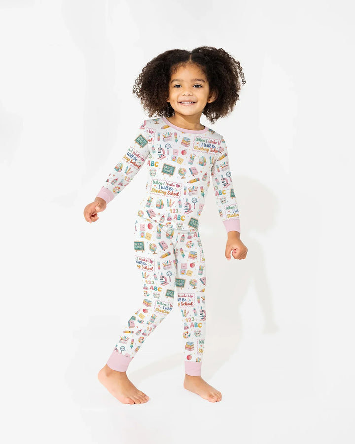 When I Wake Up I Will Be Starting School Bamboo Two Piece Long Sleeve Pajama Set